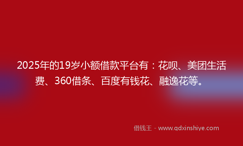 2025年的19岁小额借款平台有：花呗、美团生活费、360借条、百度有钱花、融逸花等。
