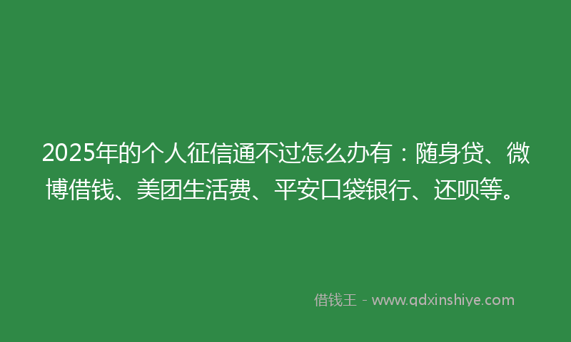 2025年的个人征信通不过怎么办有：随身贷、微博借钱、美团生活费、平安口袋银行、还呗等。