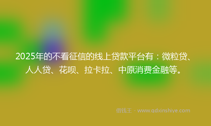 2025年的不看征信的线上贷款平台有：微粒贷、人人贷、花呗、拉卡拉、中原消费金融等。