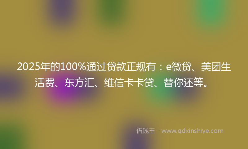 2025年的100%通过贷款正规有：e微贷、美团生活费、东方汇、维信卡卡贷、替你还等。