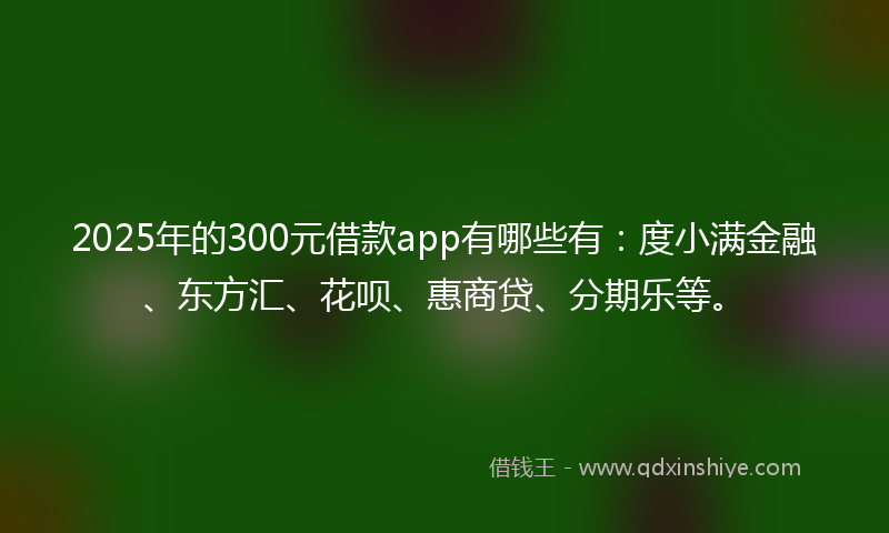 2025年的300元借款app有哪些有：度小满金融、东方汇、花呗、惠商贷、分期乐等。
