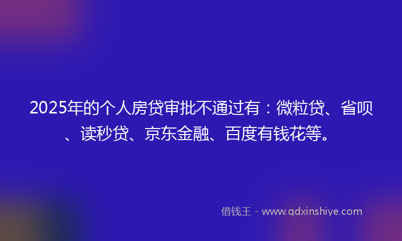 2025年的个人房贷审批不通过有：微粒贷、省呗、读秒贷、京东金融、百度有钱花等。