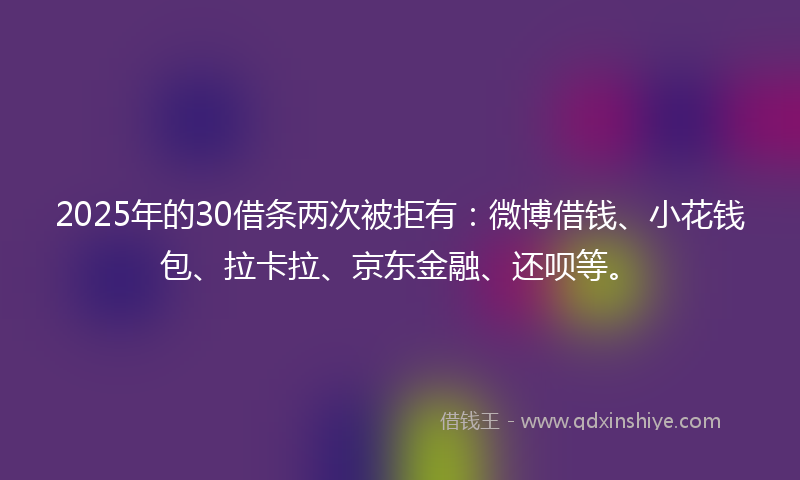 2025年的30借条两次被拒有：微博借钱、小花钱包、拉卡拉、京东金融、还呗等。