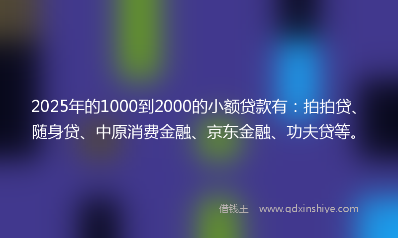 2025年的1000到2000的小额贷款有：拍拍贷、随身贷、中原消费金融、京东金融、功夫贷等。