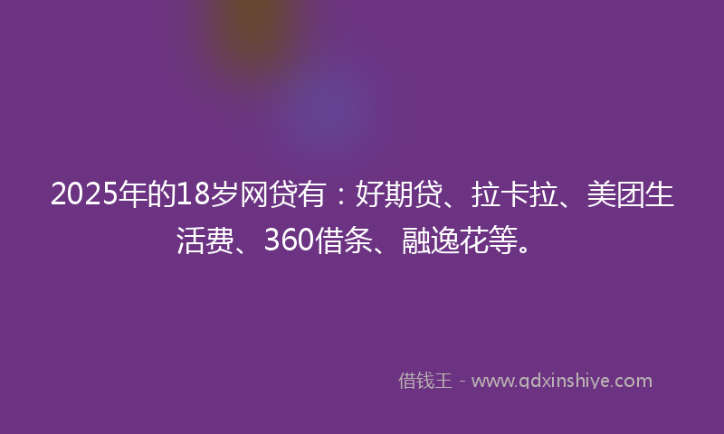 2025年的18岁网贷有：好期贷、拉卡拉、美团生活费、360借条、融逸花等。