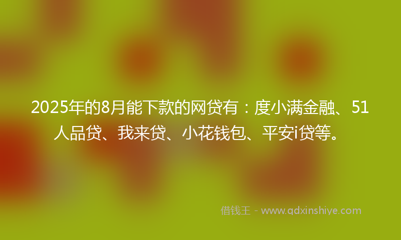 2025年的8月能下款的网贷有：度小满金融、51人品贷、我来贷、小花钱包、平安i贷等。