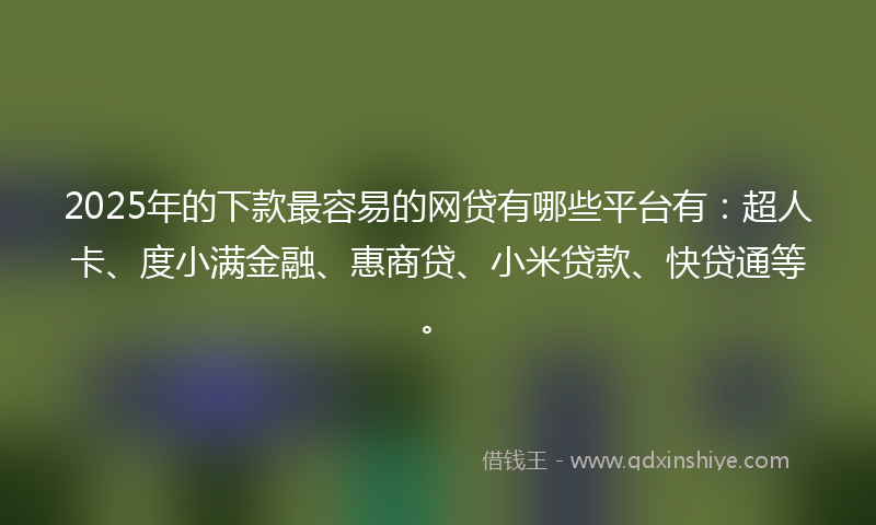 2025年的下款最容易的网贷有哪些平台有：超人卡、度小满金融、惠商贷、小米贷款、快贷通等。