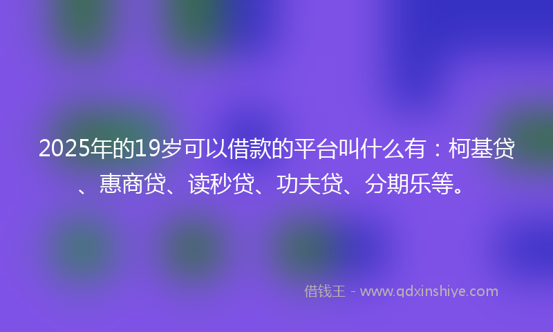 2025年的19岁可以借款的平台叫什么有：柯基贷、惠商贷、读秒贷、功夫贷、分期乐等。