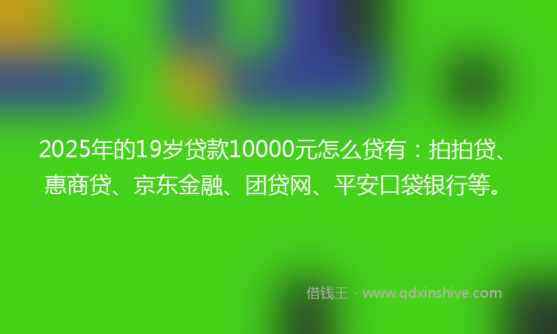 2025年的19岁贷款10000元怎么贷有：拍拍贷、惠商贷、京东金融、团贷网、平安口袋银行等。