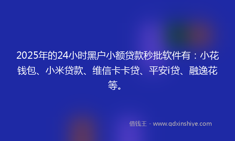 2025年的24小时黑户小额贷款秒批软件有：小花钱包、小米贷款、维信卡卡贷、平安i贷、融逸花等。