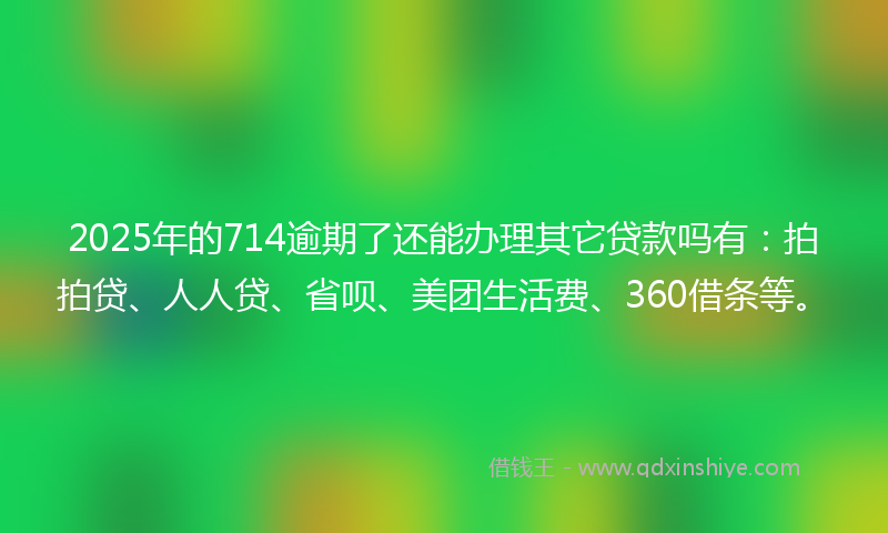 2025年的714逾期了还能办理其它贷款吗有：拍拍贷、人人贷、省呗、美团生活费、360借条等。