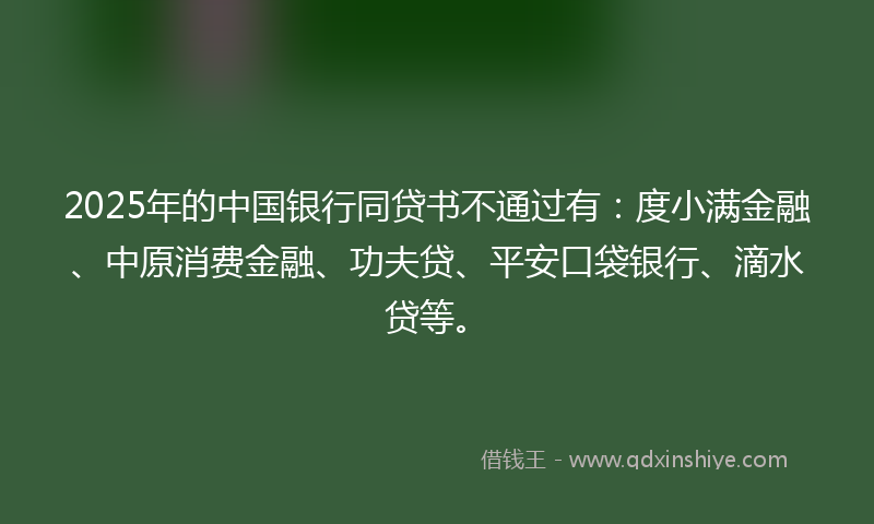 2025年的中国银行同贷书不通过有：度小满金融、中原消费金融、功夫贷、平安口袋银行、滴水贷等。