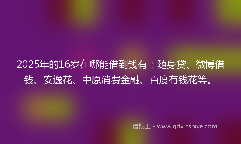 2025年的16岁在哪能借到钱有：随身贷、微博借钱、安逸花、中原消费金融、百度有钱花等。