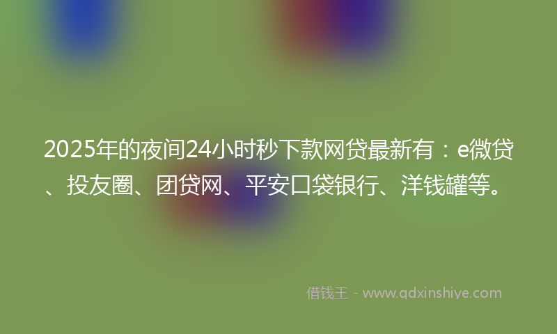 2025年的夜间24小时秒下款网贷最新有：e微贷、投友圈、团贷网、平安口袋银行、洋钱罐等。