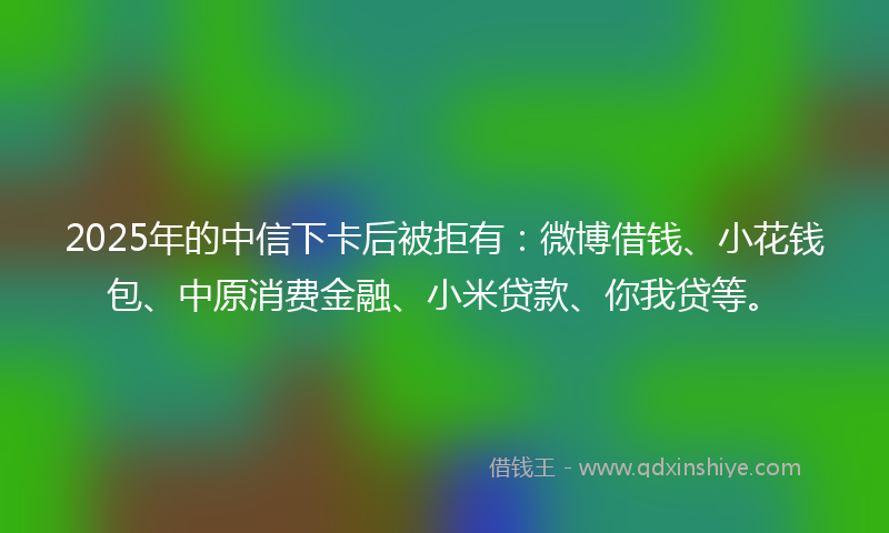 2025年的中信下卡后被拒有：微博借钱、小花钱包、中原消费金融、小米贷款、你我贷等。