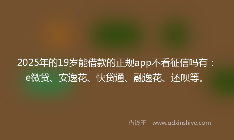 2025年的19岁能借款的正规app不看征信吗有：e微贷、安逸花、快贷通、融逸花、还呗等。