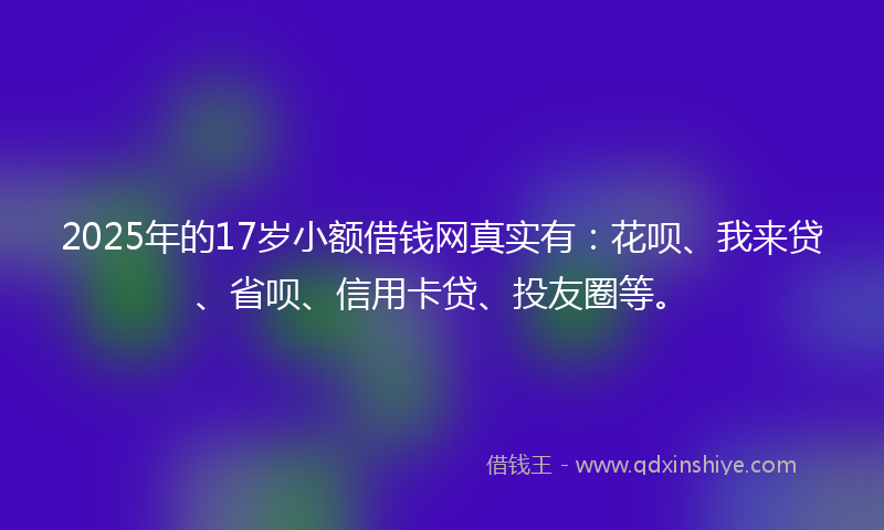 2025年的17岁小额借钱网真实有：花呗、我来贷、省呗、信用卡贷、投友圈等。