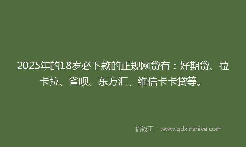 2025年的18岁必下款的正规网贷有：好期贷、拉卡拉、省呗、东方汇、维信卡卡贷等。