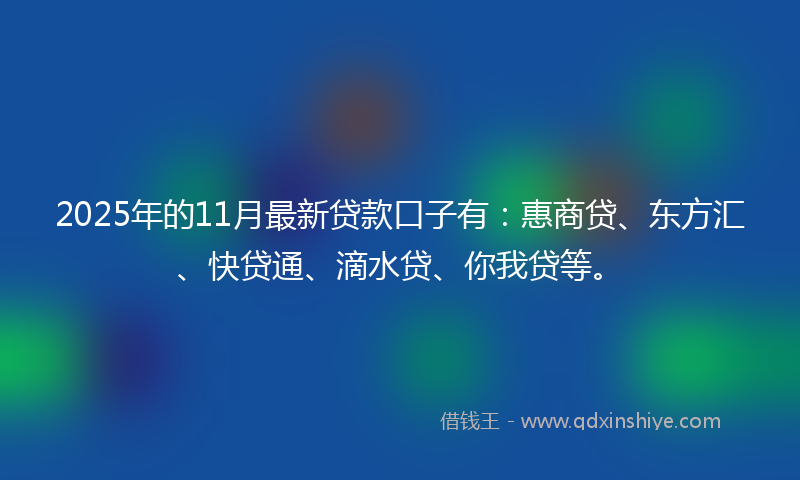 2025年的11月最新贷款口子有：惠商贷、东方汇、快贷通、滴水贷、你我贷等。