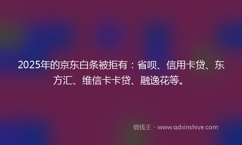 2025年的京东白条被拒有：省呗、信用卡贷、东方汇、维信卡卡贷、融逸花等。