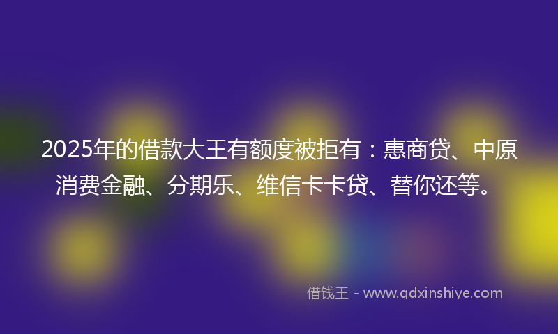 2025年的借款大王有额度被拒有：惠商贷、中原消费金融、分期乐、维信卡卡贷、替你还等。