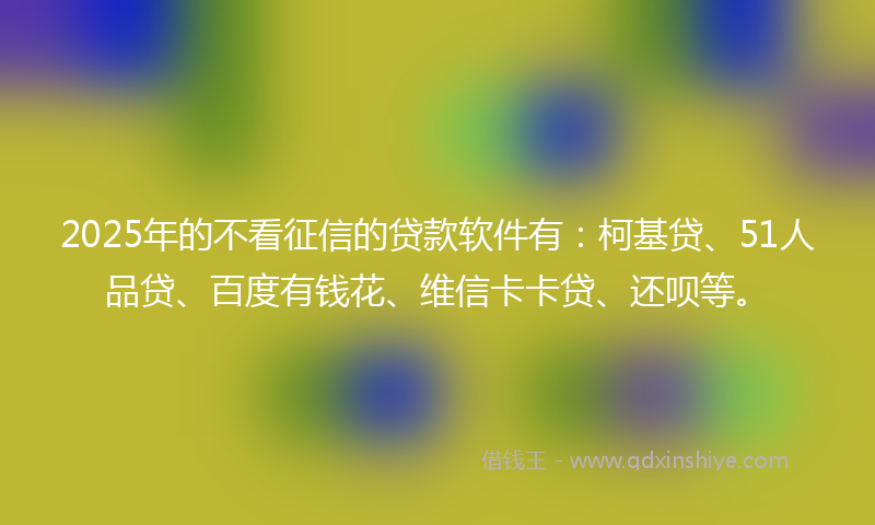 2025年的不看征信的贷款软件有：柯基贷、51人品贷、百度有钱花、维信卡卡贷、还呗等。