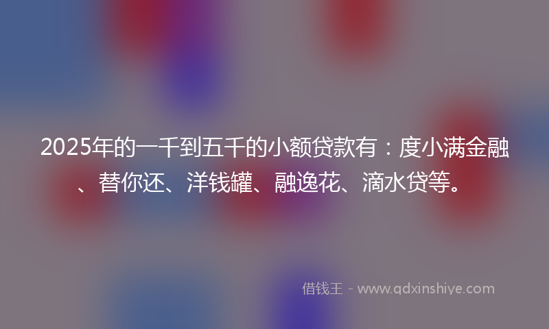 2025年的一千到五千的小额贷款有：度小满金融、替你还、洋钱罐、融逸花、滴水贷等。