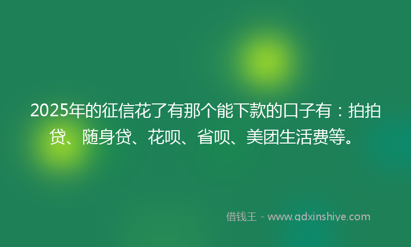 2025年的征信花了有那个能下款的口子有：拍拍贷、随身贷、花呗、省呗、美团生活费等。
