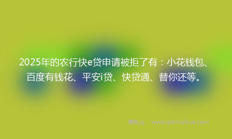 2025年的农行快e贷申请被拒了有：小花钱包、百度有钱花、平安i贷、快贷通、替你还等。