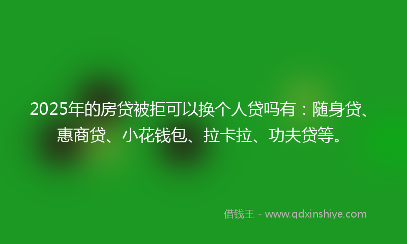2025年的房贷被拒可以换个人贷吗有：随身贷、惠商贷、小花钱包、拉卡拉、功夫贷等。