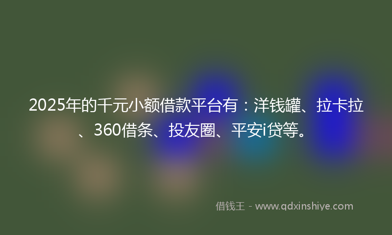 2025年的千元小额借款平台有：洋钱罐、拉卡拉、360借条、投友圈、平安i贷等。