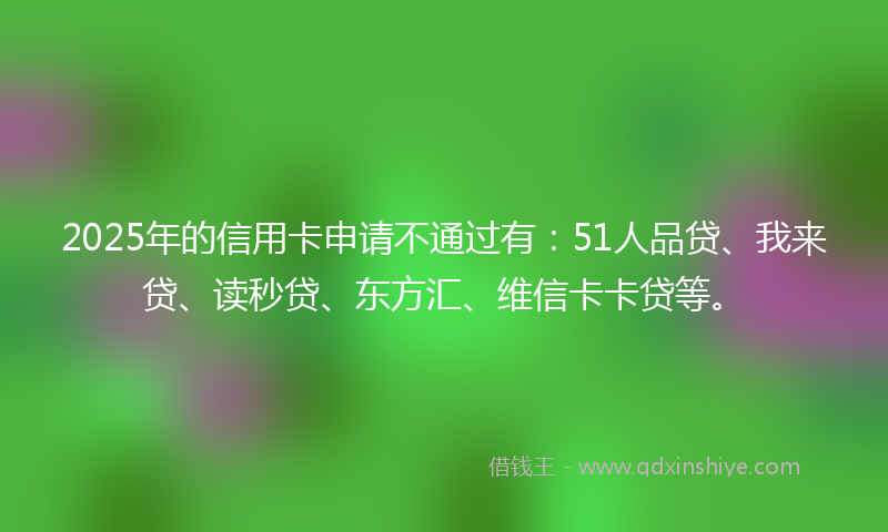 2025年的信用卡申请不通过有：51人品贷、我来贷、读秒贷、东方汇、维信卡卡贷等。