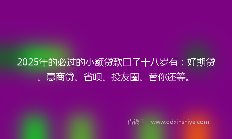 2025年的必过的小额贷款口子十八岁有：好期贷、惠商贷、省呗、投友圈、替你还等。