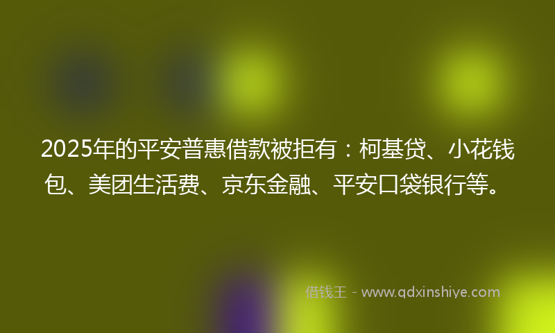 2025年的平安普惠借款被拒有：柯基贷、小花钱包、美团生活费、京东金融、平安口袋银行等。