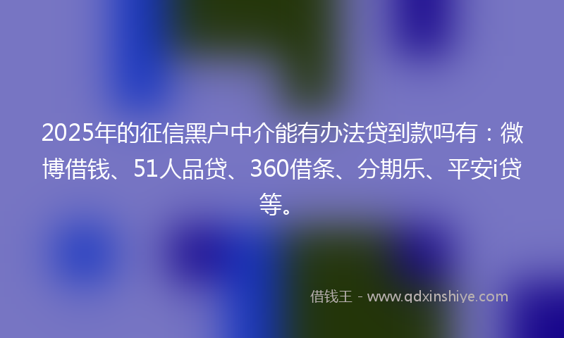 2025年的征信黑户中介能有办法贷到款吗有：微博借钱、51人品贷、360借条、分期乐、平安i贷等。