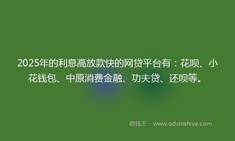 2025年的利息高放款快的网贷平台有：花呗、小花钱包、中原消费金融、功夫贷、还呗等。