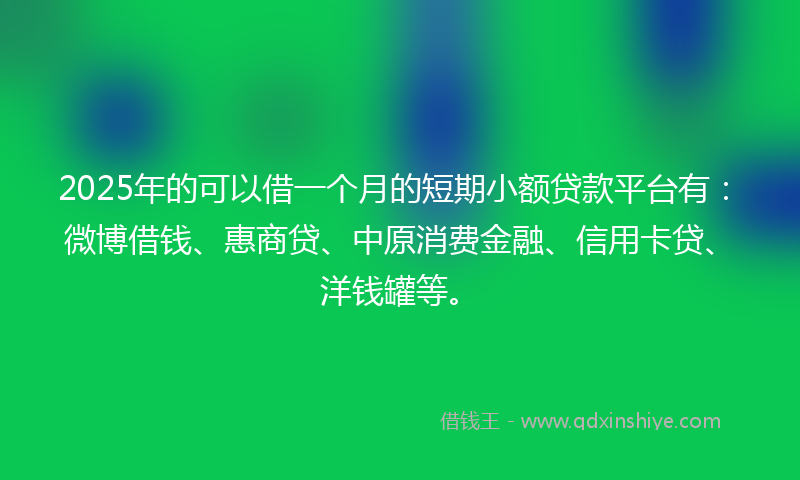 2025年的可以借一个月的短期小额贷款平台有：微博借钱、惠商贷、中原消费金融、信用卡贷、洋钱罐等。