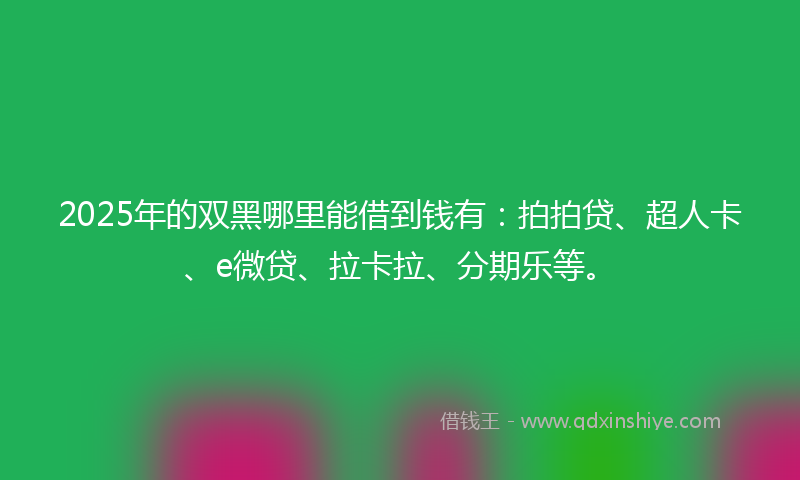 2025年的双黑哪里能借到钱有：拍拍贷、超人卡、e微贷、拉卡拉、分期乐等。