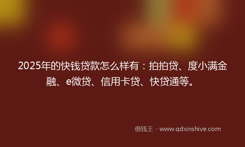 2025年的快钱贷款怎么样有：拍拍贷、度小满金融、e微贷、信用卡贷、快贷通等。