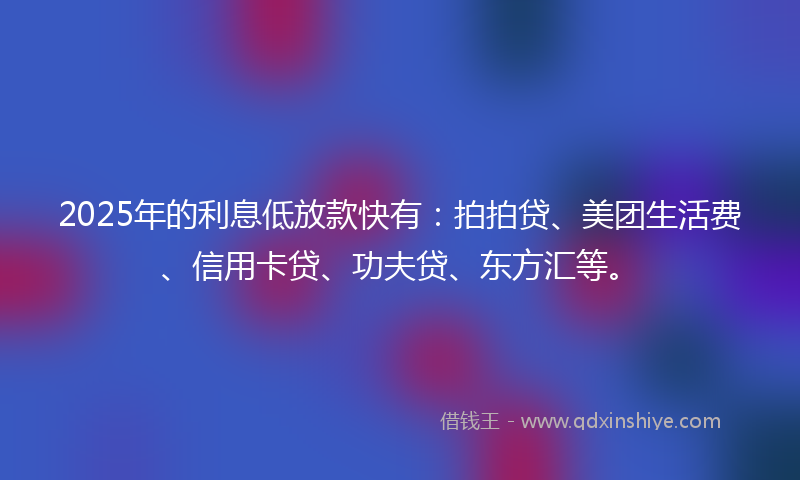 2025年的利息低放款快有：拍拍贷、美团生活费、信用卡贷、功夫贷、东方汇等。