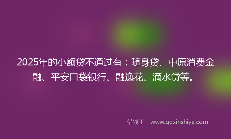 2025年的小额贷不通过有：随身贷、中原消费金融、平安口袋银行、融逸花、滴水贷等。