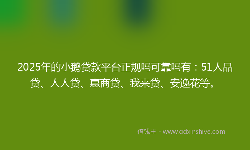 2025年的小鹅贷款平台正规吗可靠吗有：51人品贷、人人贷、惠商贷、我来贷、安逸花等。
