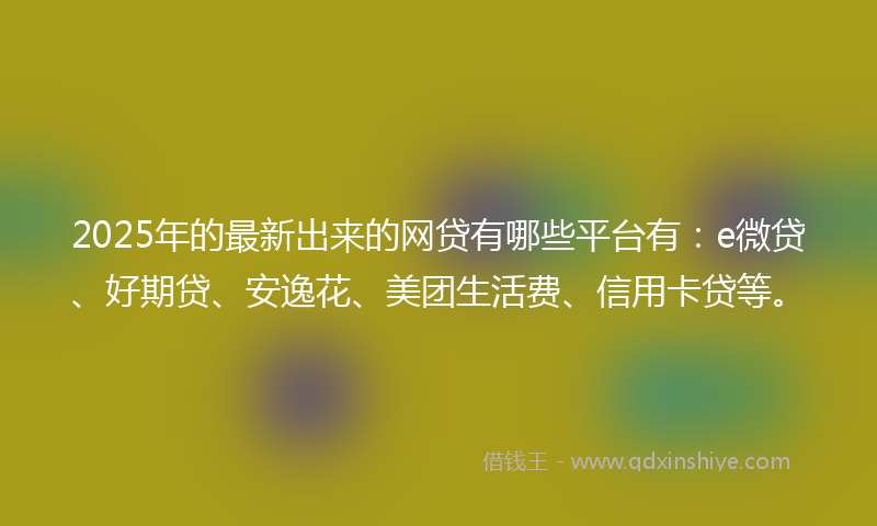 2025年的最新出来的网贷有哪些平台有：e微贷、好期贷、安逸花、美团生活费、信用卡贷等。