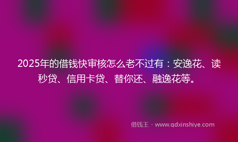 2025年的借钱快审核怎么老不过有：安逸花、读秒贷、信用卡贷、替你还、融逸花等。