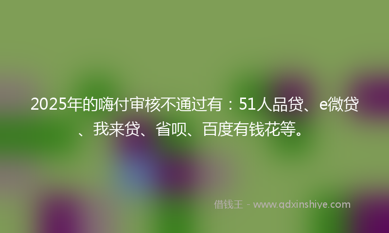 2025年的嗨付审核不通过有：51人品贷、e微贷、我来贷、省呗、百度有钱花等。