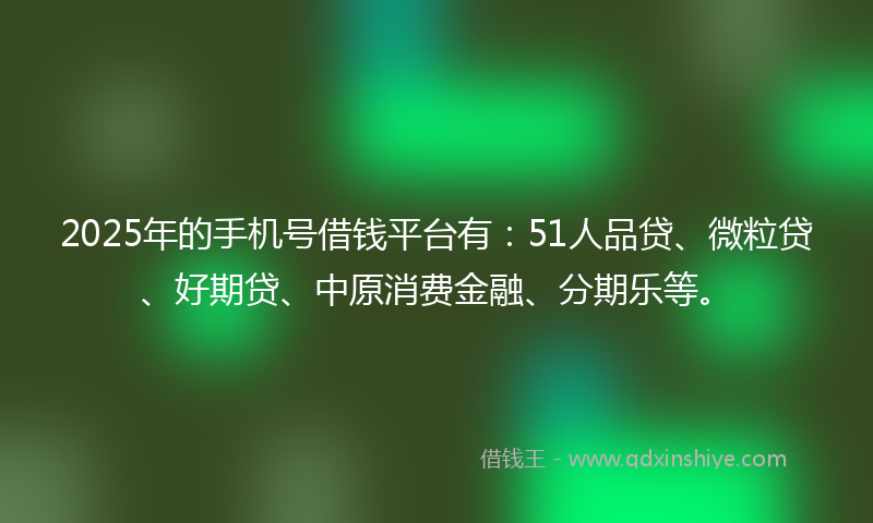 2025年的手机号借钱平台有：51人品贷、微粒贷、好期贷、中原消费金融、分期乐等。