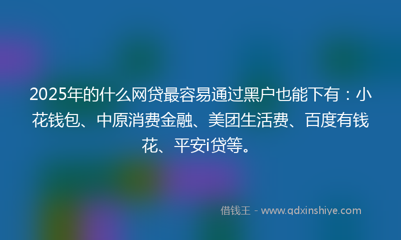 2025年的什么网贷最容易通过黑户也能下有：小花钱包、中原消费金融、美团生活费、百度有钱花、平安i贷等。