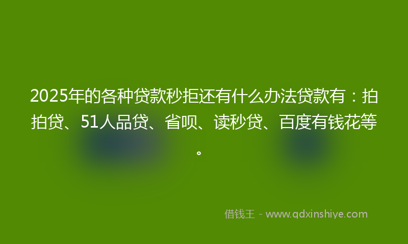 2025年的各种贷款秒拒还有什么办法贷款有：拍拍贷、51人品贷、省呗、读秒贷、百度有钱花等。