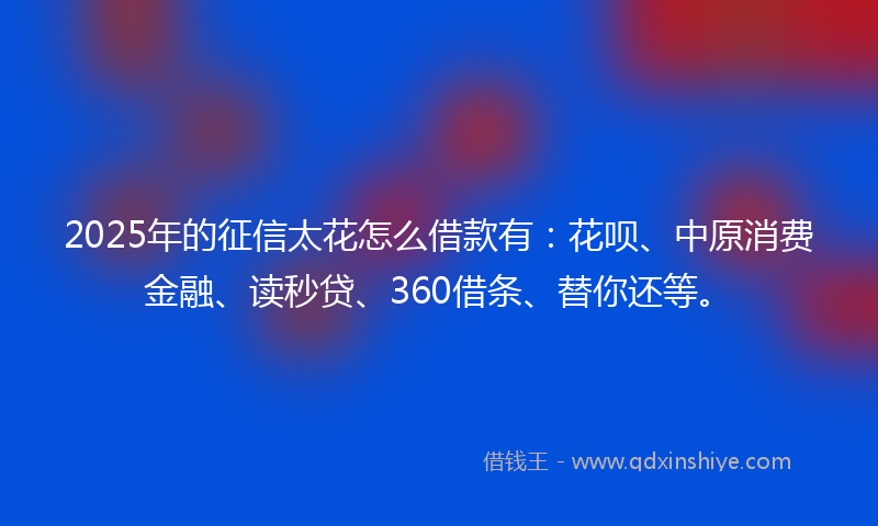 2025年的征信太花怎么借款有：花呗、中原消费金融、读秒贷、360借条、替你还等。