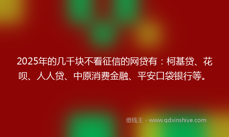 2025年的几千块不看征信的网贷有：柯基贷、花呗、人人贷、中原消费金融、平安口袋银行等。